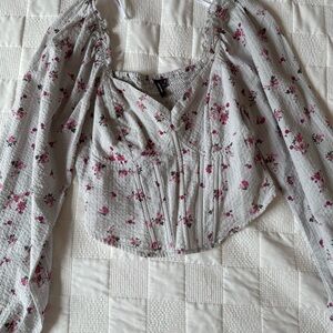 Vero Moda Gray Puff Sleeve Crop Blouse